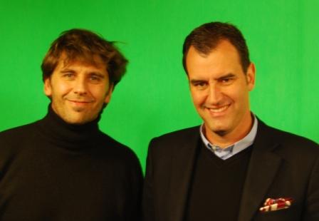 Peter Wick und Gieri Bolliger (TIR) vor dem Greenscreen